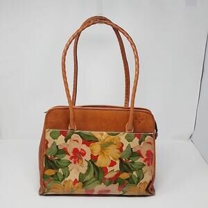 Patricia Nash Parish Brown Leather Floral Satchel Bag